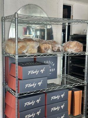 Some of the loaves today include sliced white bread, sourdough, and a multi-grain.