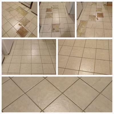 Reattach loose kitchen tiles.