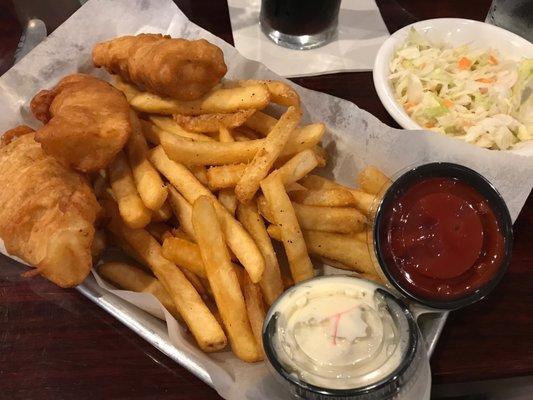 I'm not sure, but the beer battered fish as well as the chips (fries) may have been previously frozen.