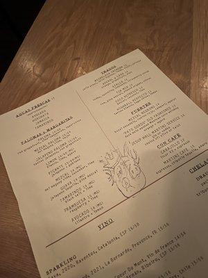 Cocktail menu