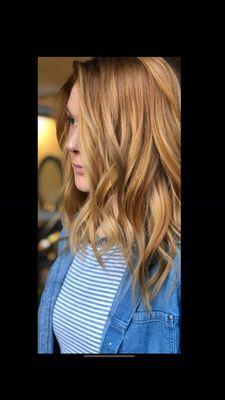 Base color + a full head of balayage lowlights and highlights + a toner/gloss & a haircut + style and curl!