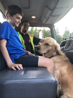 Skye gets to ride in the cab and not the hot car!