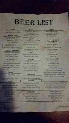 Beer list- impressed by selection... options that I haven't seen in other places