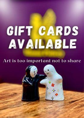 Gift cards are available at Manna Pottery.  Art is too important not to share .