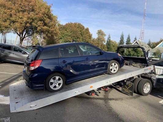 Matrix on tow truck