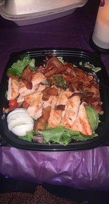 Chicken/ Avocado Salad  It has fresh salad mix, tomatoes, egg, chicken bacon and avocado