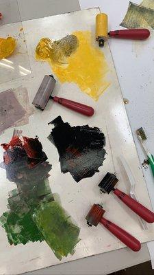 We have an incredible printmaking studio, provide Akua ink, and have classes and workshops available for all skill levels.