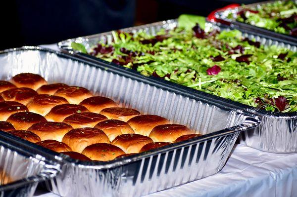 Fresh Green Salad with Hawaiian rolls with garlic butter!