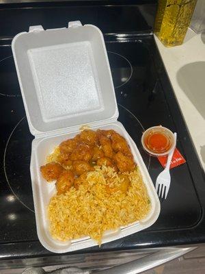 This is the fried rice and Orange Chicken :)