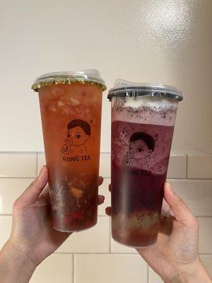 Pear with strawberry green tea with oolong jelly + grape slush