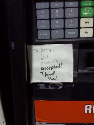 A place that needs to remind customers in 2014 that they don't accept checks. ...