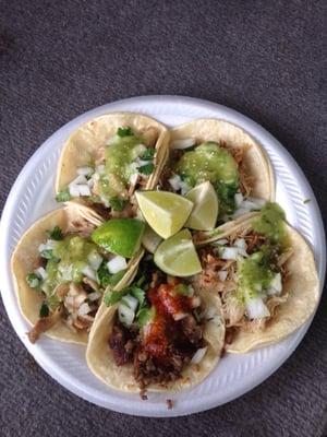 Carnitas, buche and carne asada tacos