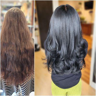 Full Color
 Haircut 
 Long Hair 
 Long Layers
 Black Hair