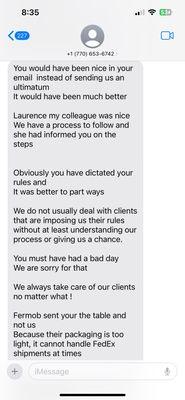 Bizarre and manic text from owner - worst service I've ever seen