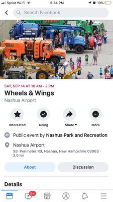 Wheels and Wings Saturday 9/14 10-2