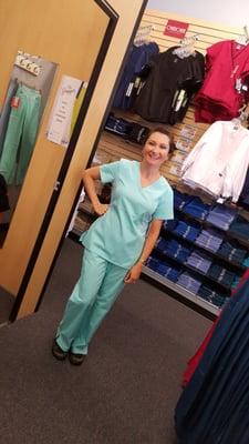 Looking good in a mint julep colored scrubs!