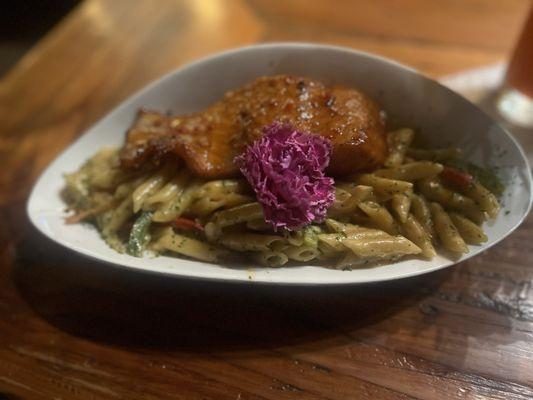 Reggae Fest Pasta with honey garlic salmon