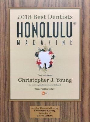 Truly honored to be named one of Honolulu Magazine's Best Dentists 2018.