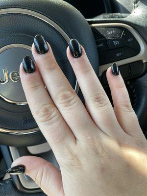 Black oval acrylic nails (I specifically asked for shorter)