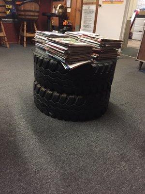 Super cool table in the waiting room. Talk about creative!!