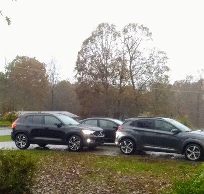 2020 Hyundai Kona parked in my driveway in front of my daughter's car