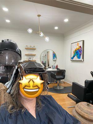 Salon interior, foils in progress