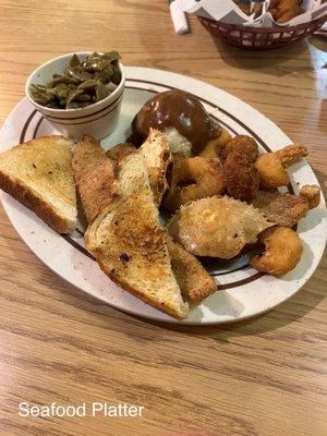 Seafood Platter w Green Beans and Mashed Potatoes