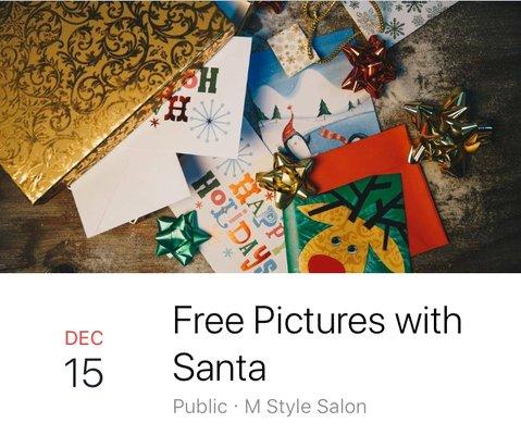 Free pictures with Santa on December 15 from 11 am to 2pm! We can't wait to see you there!!