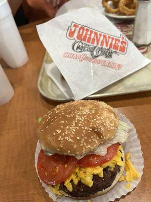 Burger and Onion rings