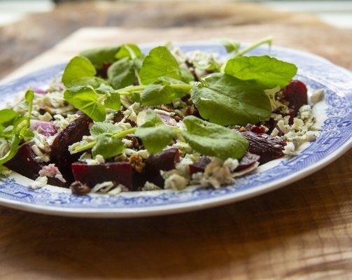 beet salad with candied walnuts and blue cheese