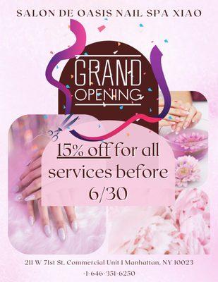 Treat yourself to a fabulous manicure, pedicure, or any of our luxurious nail treatments, and enjoy a discount on the total price.