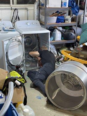 Daniel, the appliance guru, troubleshooting why my dryer wasn't heating up as much as it should. He found the problem super fast though.