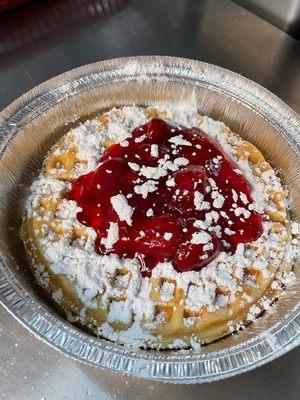 Our delicious Strawberry Funnel Cake Waffle!