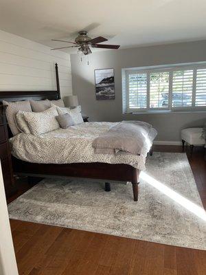 Master bedroom - removed old carpeting. Found last of the remaining hardwood product to match the original flooring.