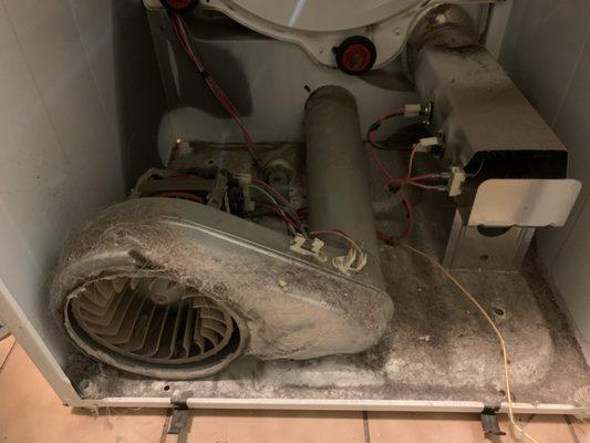 Lint buildup in base of dryer