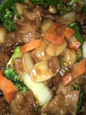 Beef and veggies.