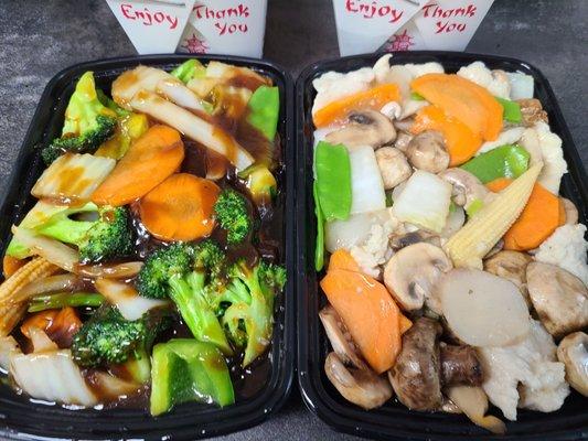 Mixed vegetables and moo goo gai pan