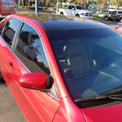 3M Roof Wrap - Gloss Black on red for an extra sleek look!