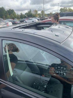 Students jumped on the roof of my car in the middle of the night and stomped my sunroof in.