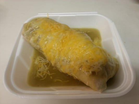 wet super burrito with green sauce