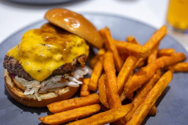 Two Hands Burger w/ Sweet Potato Fries ($22 + $3/spf)