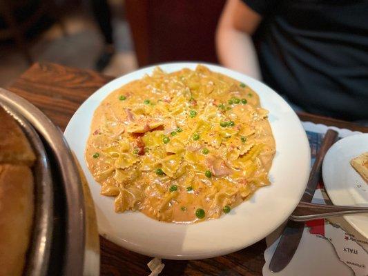 Bowtie Pasta with Peas and Ham.