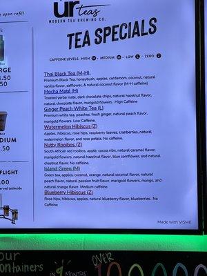 Their tea specials. These change from time to time. We tried the Ginger Peach, Island Green, and Blueberry Hibiscus. Loved them all.