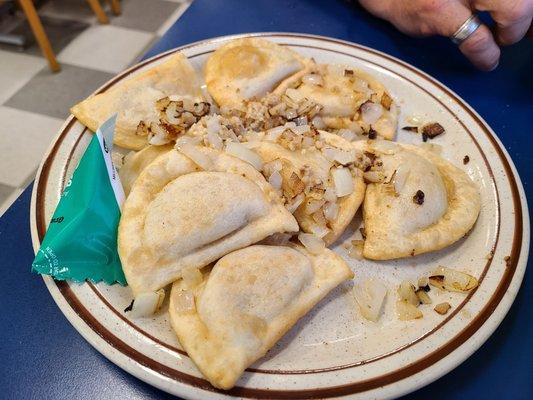 Pierogies with garlic and onions