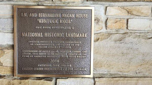 Plaque inside the carport for significance.