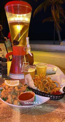 French fries and fried calamari appetizers