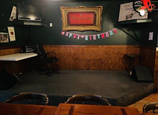 A stage is provided for birthday parties, Comedy shows singing performances, or live bands!