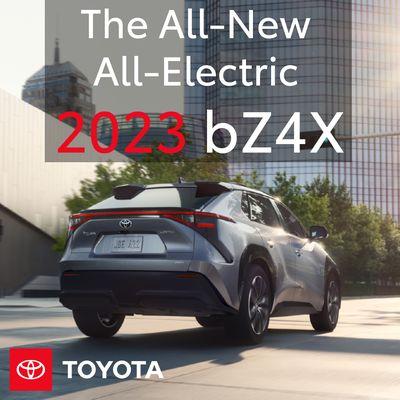 Introducing the ALL new ALL Electric 2023 Toyota BZ4X, that's right, this car is 100% electric.