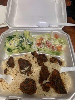 Lamb Sheesh Kabob with Rice and Salad