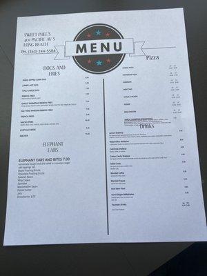 Menu as of April 2023